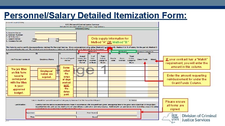 Personnel/Salary Detailed Itemization Form: Only supply information for Method “A” OR Method “B. ”