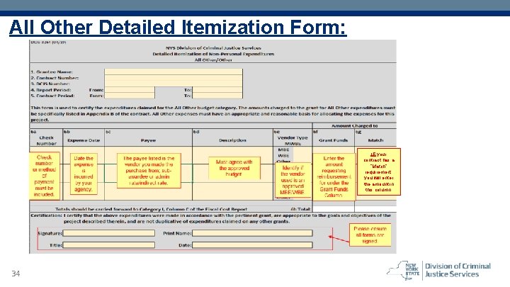 All Other Detailed Itemization Form: IF your contract has a “Match” requirement, you will