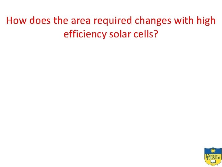 How does the area required changes with high efficiency solar cells? 