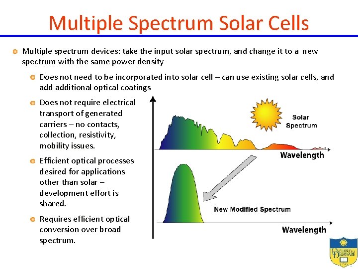 Multiple Spectrum Solar Cells Multiple spectrum devices: take the input solar spectrum, and change