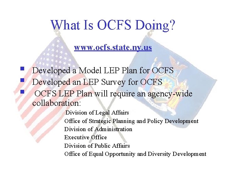 What Is OCFS Doing? www. ocfs. state. ny. us § § § Developed a