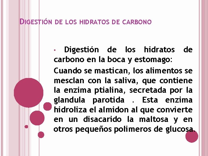 DIGESTIÓN DE LOS HIDRATOS DE CARBONO Digestión de los hidratos de carbono en la