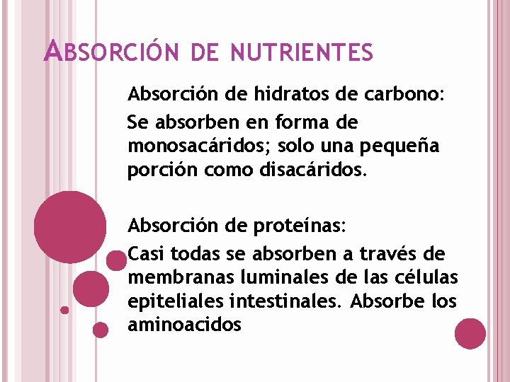 ABSORCIÓN DE NUTRIENTES Absorción de hidratos de carbono: Se absorben en forma de monosacáridos;
