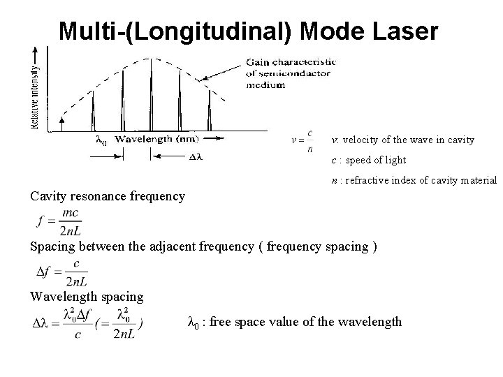 Multi-(Longitudinal) Mode Laser v: velocity of the wave in cavity c : speed of