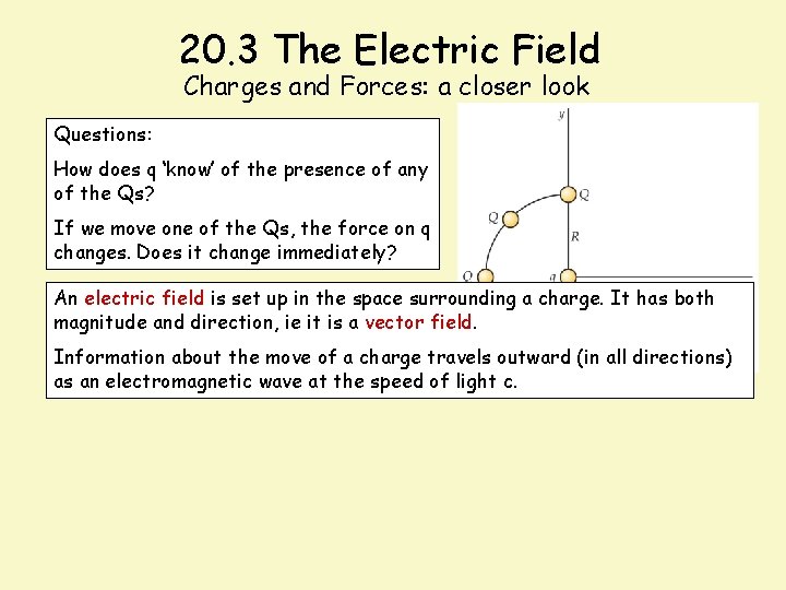 20. 3 The Electric Field Charges and Forces: a closer look Questions: How does