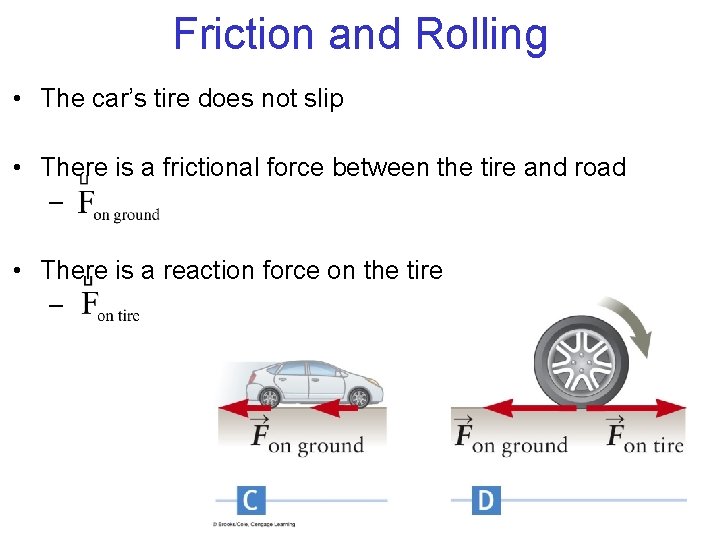 Friction and Rolling • The car’s tire does not slip • There is a
