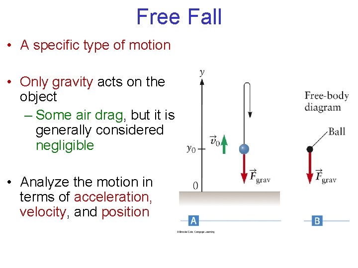 Free Fall • A specific type of motion • Only gravity acts on the