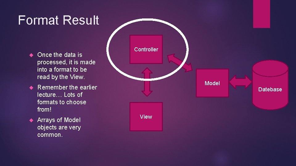 Format Result Once the data is processed, it is made into a format to