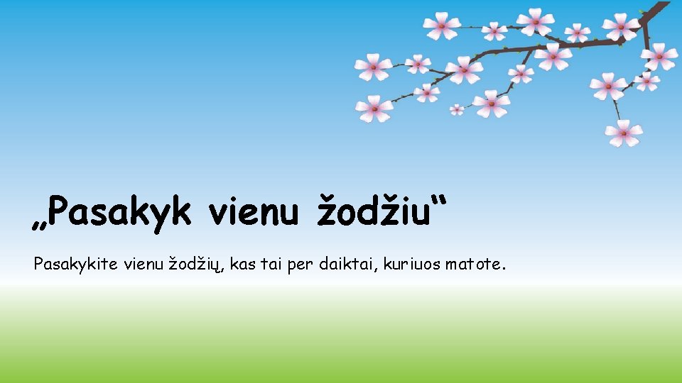 „Pasakyk vienu žodžiu“ Pasakykite vienu žodžių, kas tai per daiktai, kuriuos matote. 