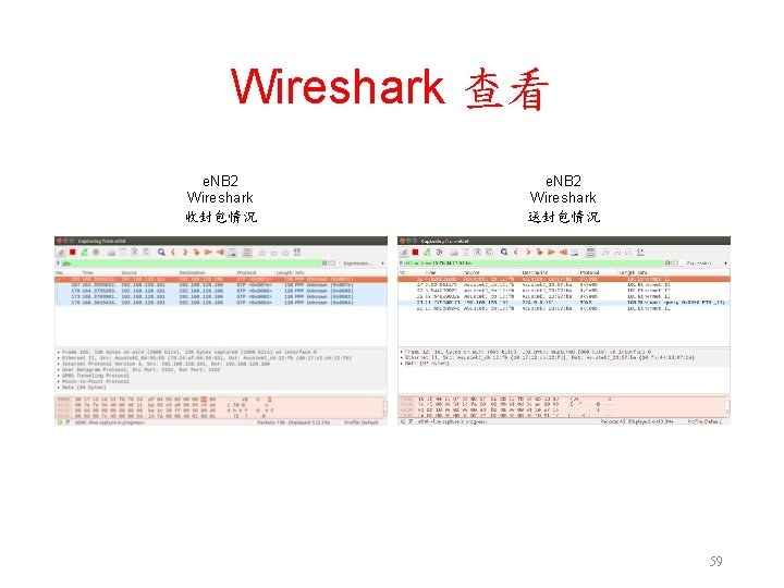 Wireshark 查看 e. NB 2 Wireshark 收封包情況 e. NB 2 Wireshark 送封包情況 59 Wireshark 查看 e. NB 2 Wireshark 收封包情況 e. NB 2 Wireshark 送封包情況 59