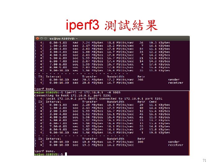 iperf 3 測試結果 71 iperf 3 測試結果 71