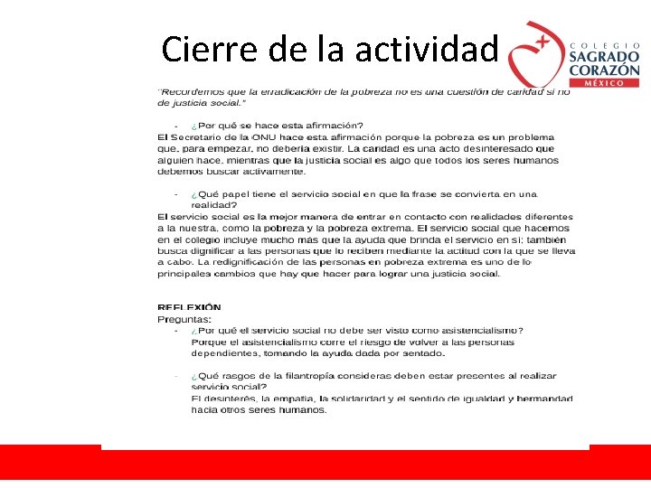 Cierre de la actividad 