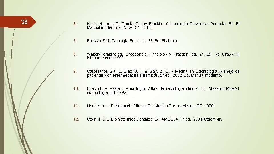 36 6. Harris Norman O. Garcia Godoy Franklin. Odontología Preventiva Primaria. Ed. El Manual
