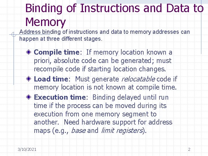 Binding of Instructions and Data to Memory Address binding of instructions and data to