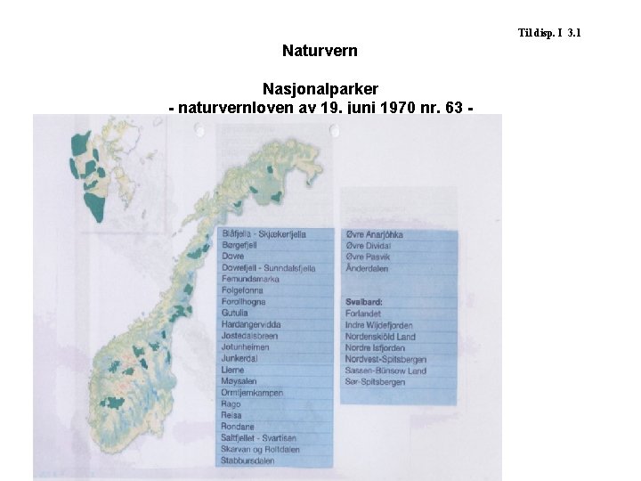 Til disp. I 3. 1 Naturvern Nasjonalparker - naturvernloven av 19. juni 1970 nr.