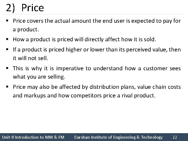 2) Price § Price covers the actual amount the end user is expected to