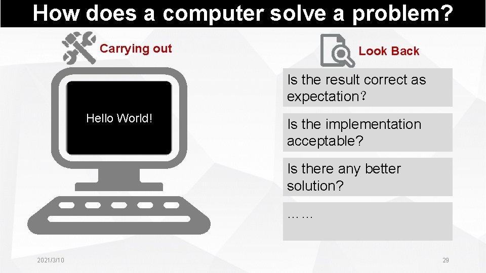 How does a computer solve a problem? Carrying out Look Back Is the result