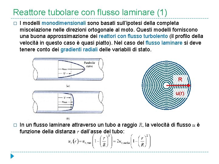 Reattore tubolare con flusso laminare (1) � I modelli monodimensionali sono basati sull’ipotesi della