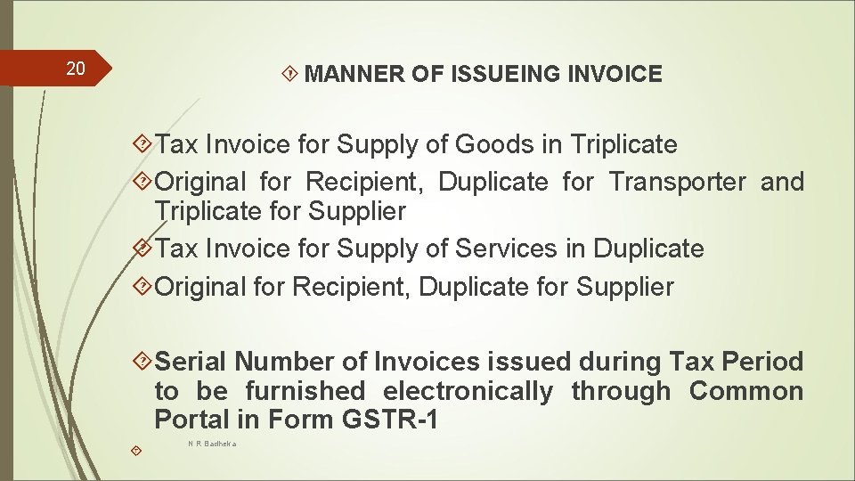20 MANNER OF ISSUEING INVOICE Tax Invoice for Supply of Goods in Triplicate Original