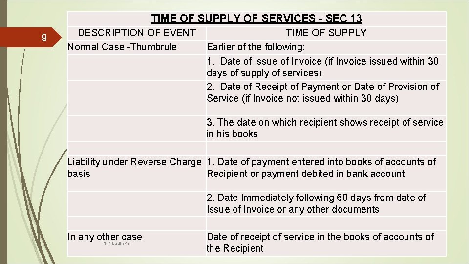 TIME OF SUPPLY OF SERVICES - SEC 13 9 DESCRIPTION OF EVENT Normal Case