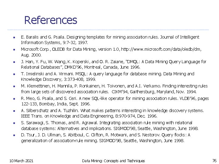 References n n n n n E. Baralis and G. Psaila. Designing templates for