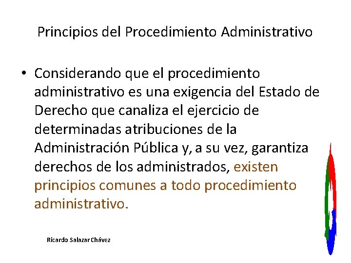 Principios del Procedimiento Administrativo • Considerando que el procedimiento administrativo es una exigencia del