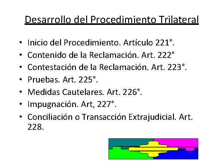 Desarrollo del Procedimiento Trilateral • • Inicio del Procedimiento. Artículo 221°. Contenido de la
