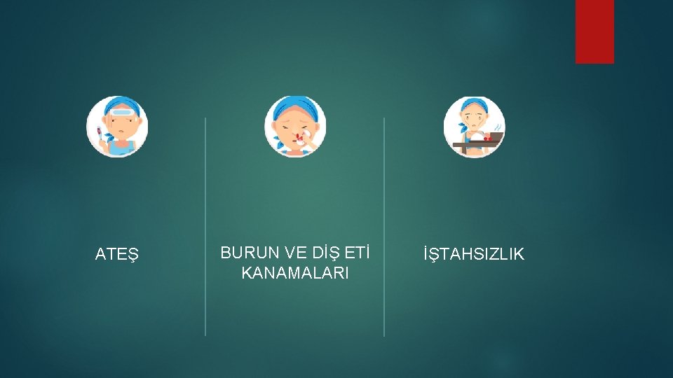 ATEŞ BURUN VE DİŞ ETİ KANAMALARI İŞTAHSIZLIK 