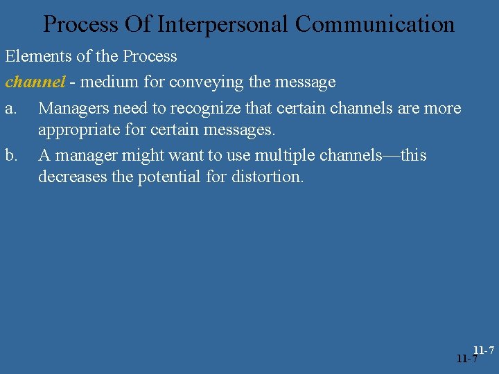 Process Of Interpersonal Communication Elements of the Process channel - medium for conveying the
