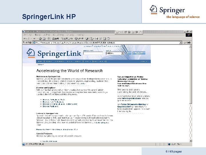 Springer. Link HP 6 / 49 pages 