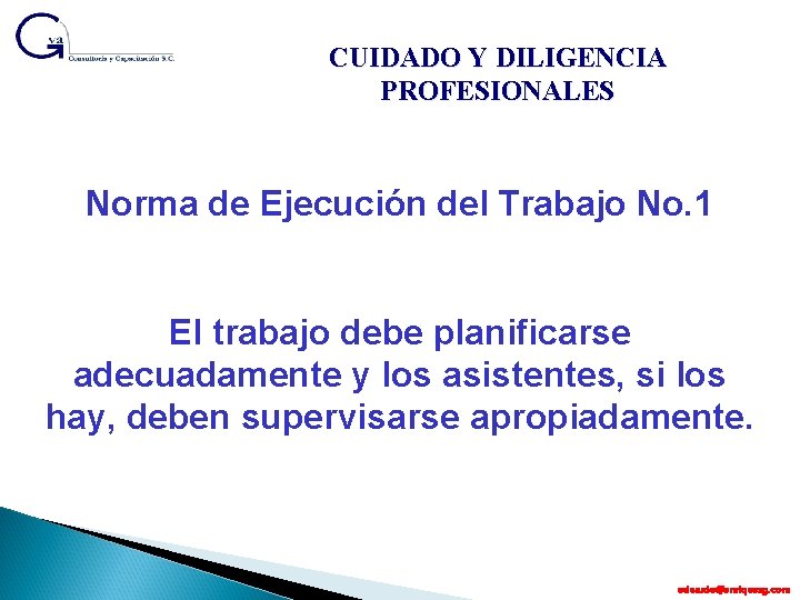 CUIDADO Y DILIGENCIA PROFESIONALES Norma de Ejecución del Trabajo No. 1 El trabajo debe