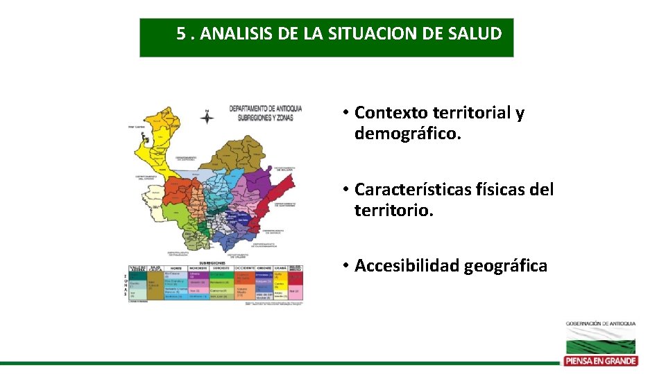 5. ANALISIS DE LA SITUACION DE SALUD • Contexto territorial y demográfico. • Características
