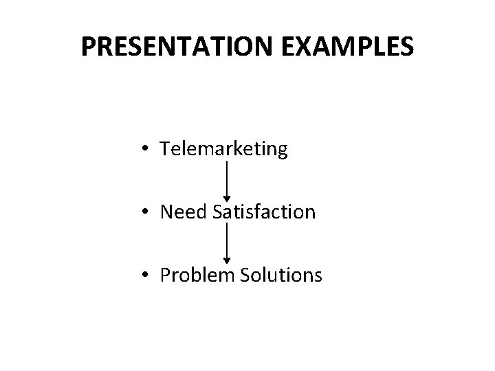 PRESENTATION EXAMPLES • Telemarketing • Need Satisfaction • Problem Solutions 