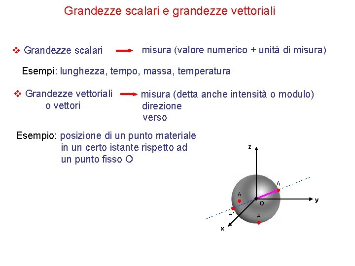 Grandezze scalari e grandezze vettoriali v Grandezze scalari misura (valore numerico + unità di