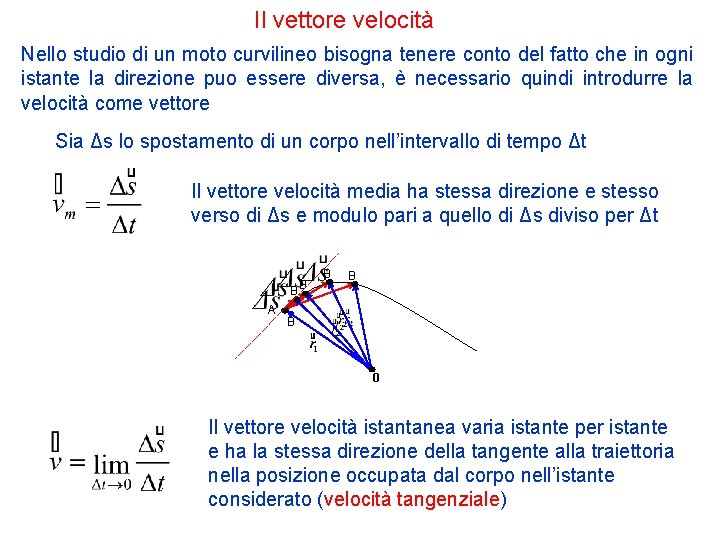 Il vettore velocità Nello studio di un moto curvilineo bisogna tenere conto del fatto