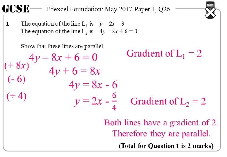 GCSE 1 Edexcel Foundation: May 2017 Paper 1, Q 26 The equation of the