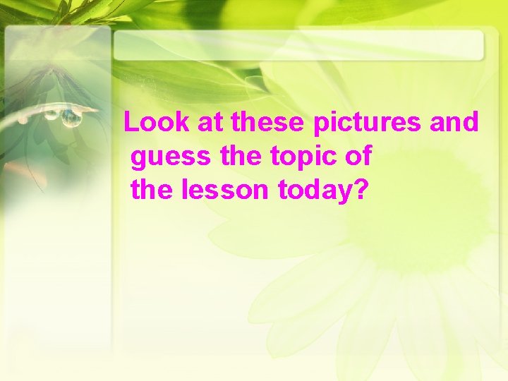 Look at these pictures and guess the topic of the lesson today? 