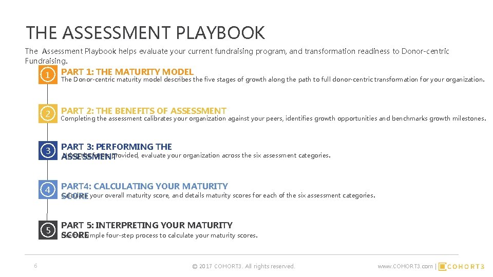 THE ASSESSMENT PLAYBOOK The Assessment Playbook helps evaluate your current fundraising program, and transformation