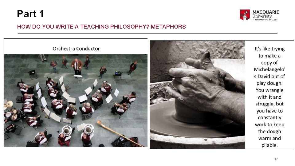 Part 1 HOW DO YOU WRITE A TEACHING PHILOSOPHY? METAPHORS 17 