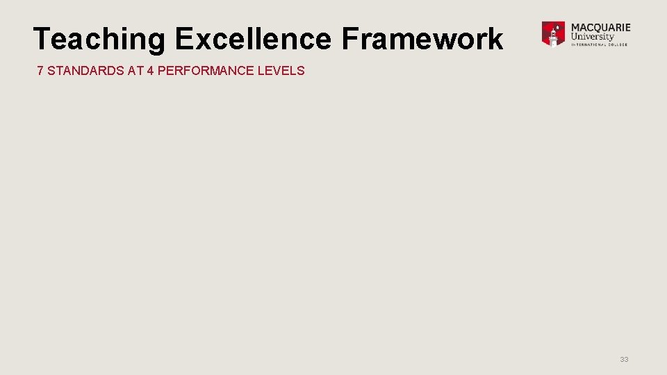 Teaching Excellence Framework 7 STANDARDS AT 4 PERFORMANCE LEVELS 33 
