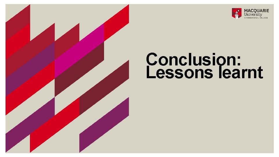 Conclusion: Lessons learnt 