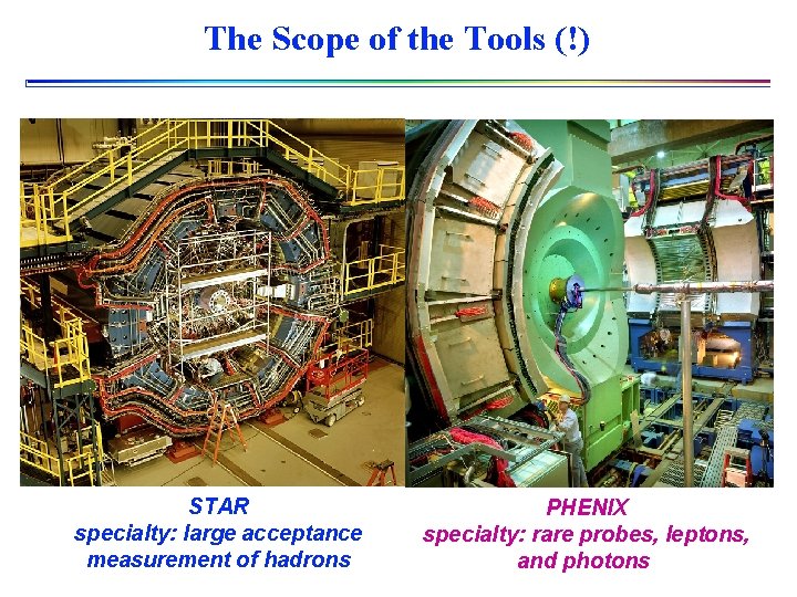 The Scope of the Tools (!) STAR specialty: large acceptance measurement of hadrons PHENIX