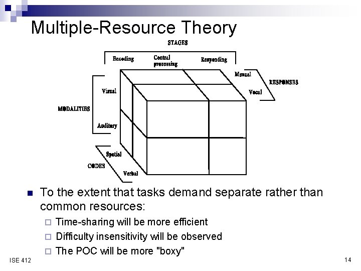 Multiple-Resource Theory n To the extent that tasks demand separate rather than common resources: