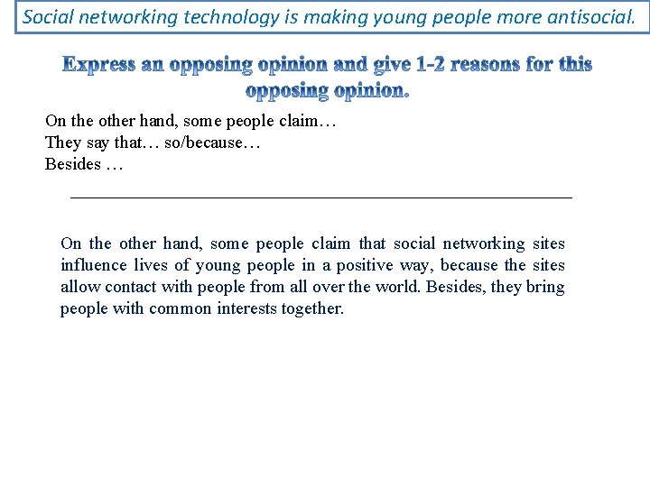 Social networking technology is making young people more antisocial. On the other hand, some
