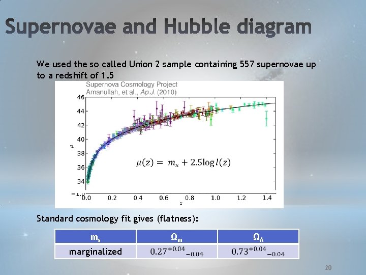 We used the so called Union 2 sample containing 557 supernovae up to a