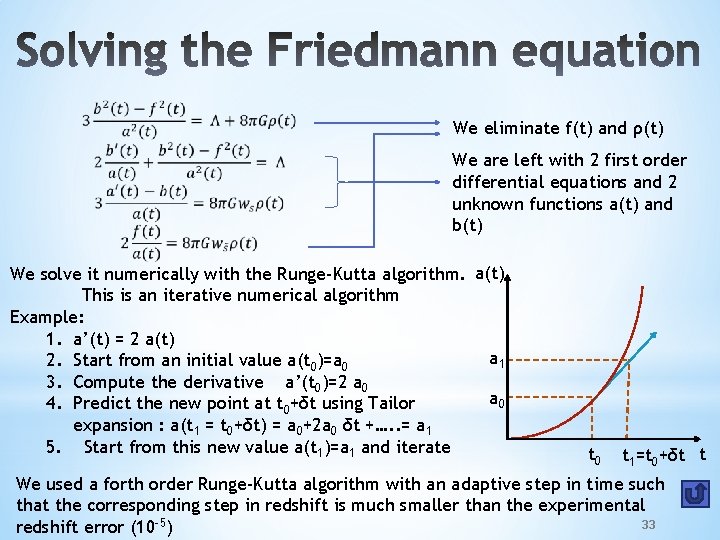  We eliminate f(t) and ρ(t) We are left with 2 first order differential