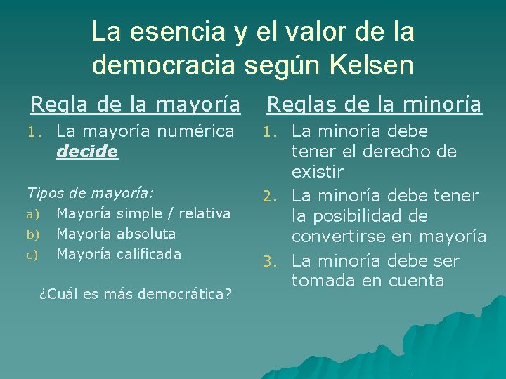 La esencia y el valor de la democracia según Kelsen Regla de la mayoría