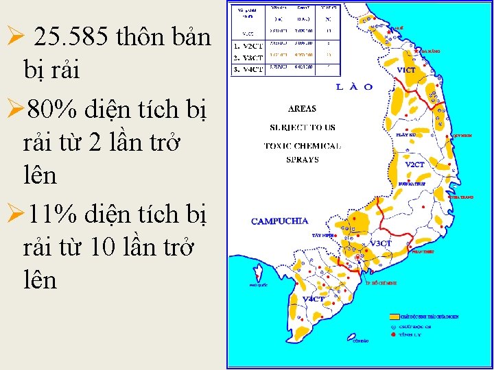 Ø 25. 585 thôn bản bị rải Ø 80% diện tích bị rải từ