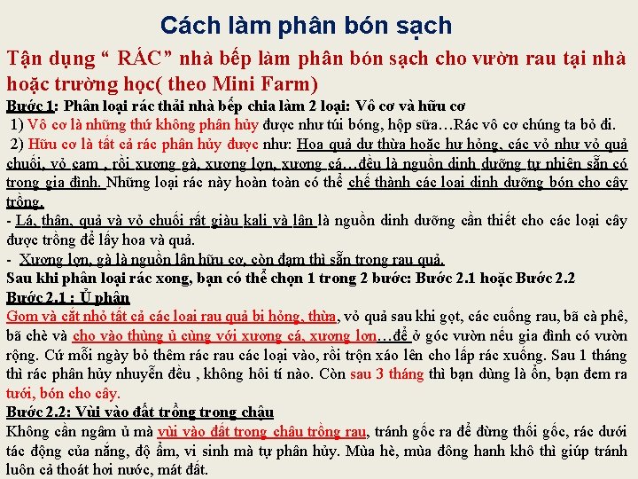 Cách làm phân bón sạch Tận dụng “ RÁC” nhà bếp làm phân bón