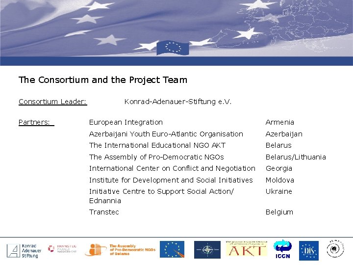 The Consortium and the Project Team Consortium Leader: Partners: Konrad-Adenauer-Stiftung e. V. European Integration